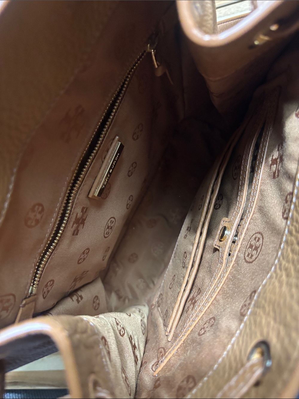 Tory Burch Cognac Leather Logo Backpack - Picture 5 of 6